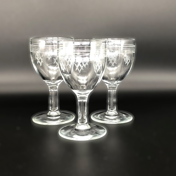 Dining 3 Vintage Small 4 Cordial Sherry Glasses Etched And Cut Glass